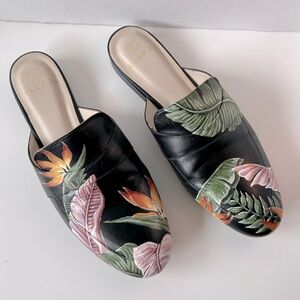Alepel Hand Painted Birds of Paradise Black Mule